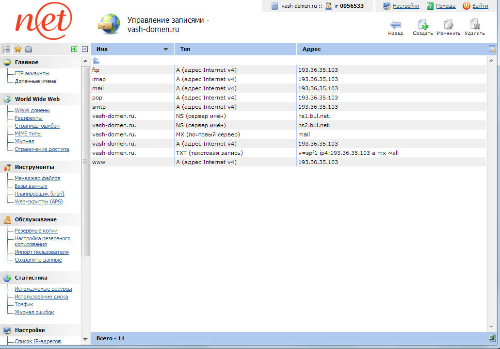 ISPManager - Изменение днс записей